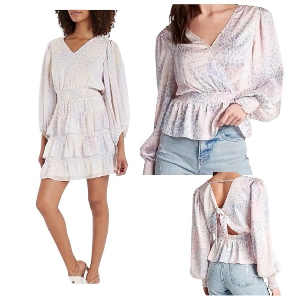 Express Floral Frenzy Pastel Smock Waist Ruffle Balloon Sleeve Mini Dress & Top - Picture 1 of 16